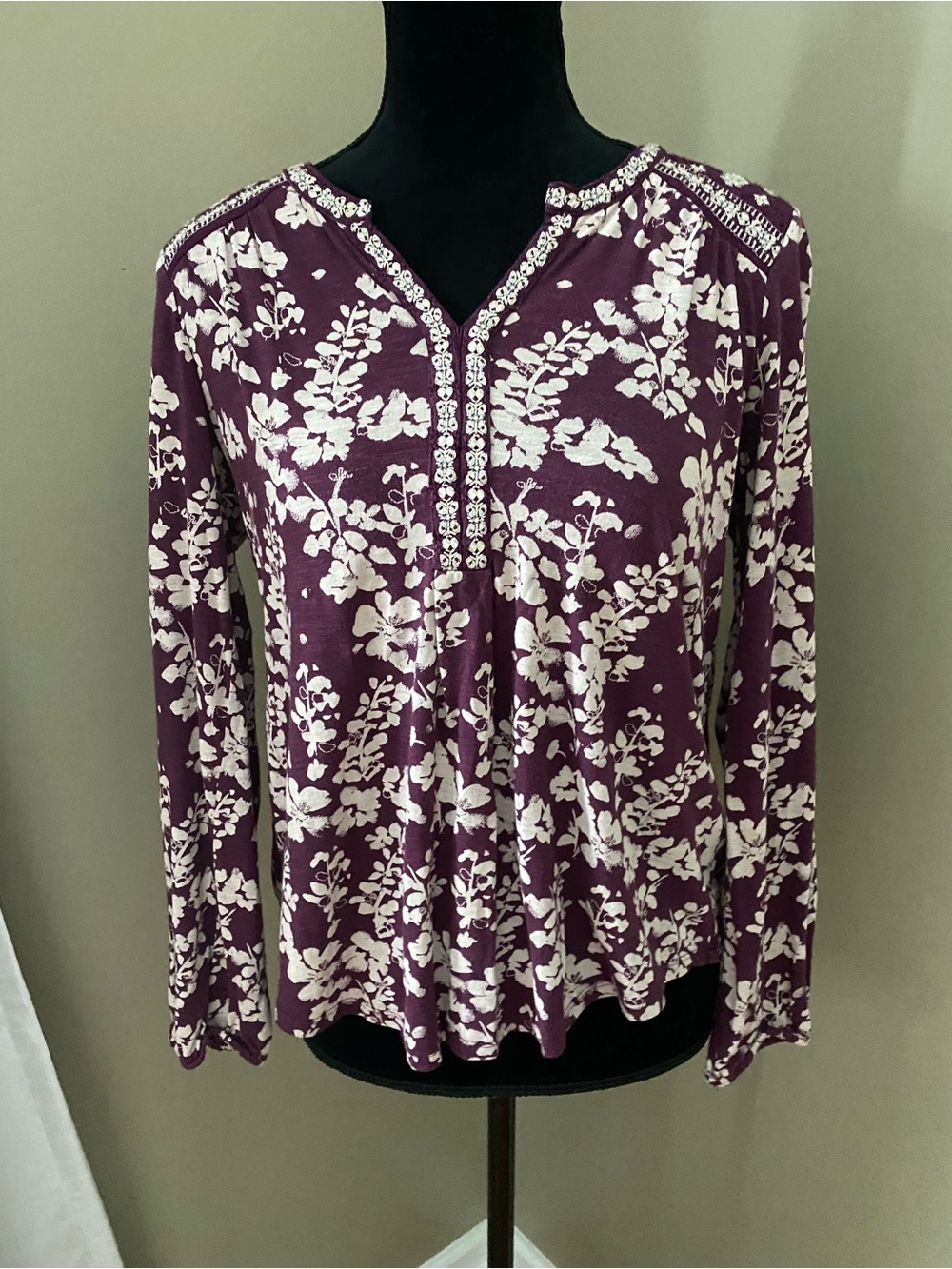Lucky Brand Purple Floral Long-Sleeve Henley Top